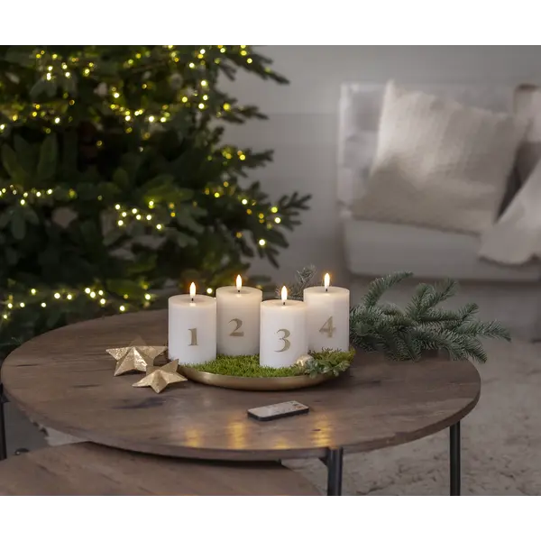 LED Blockljus 4-pack Flamme Advent Vit 7,5x12,5 cm