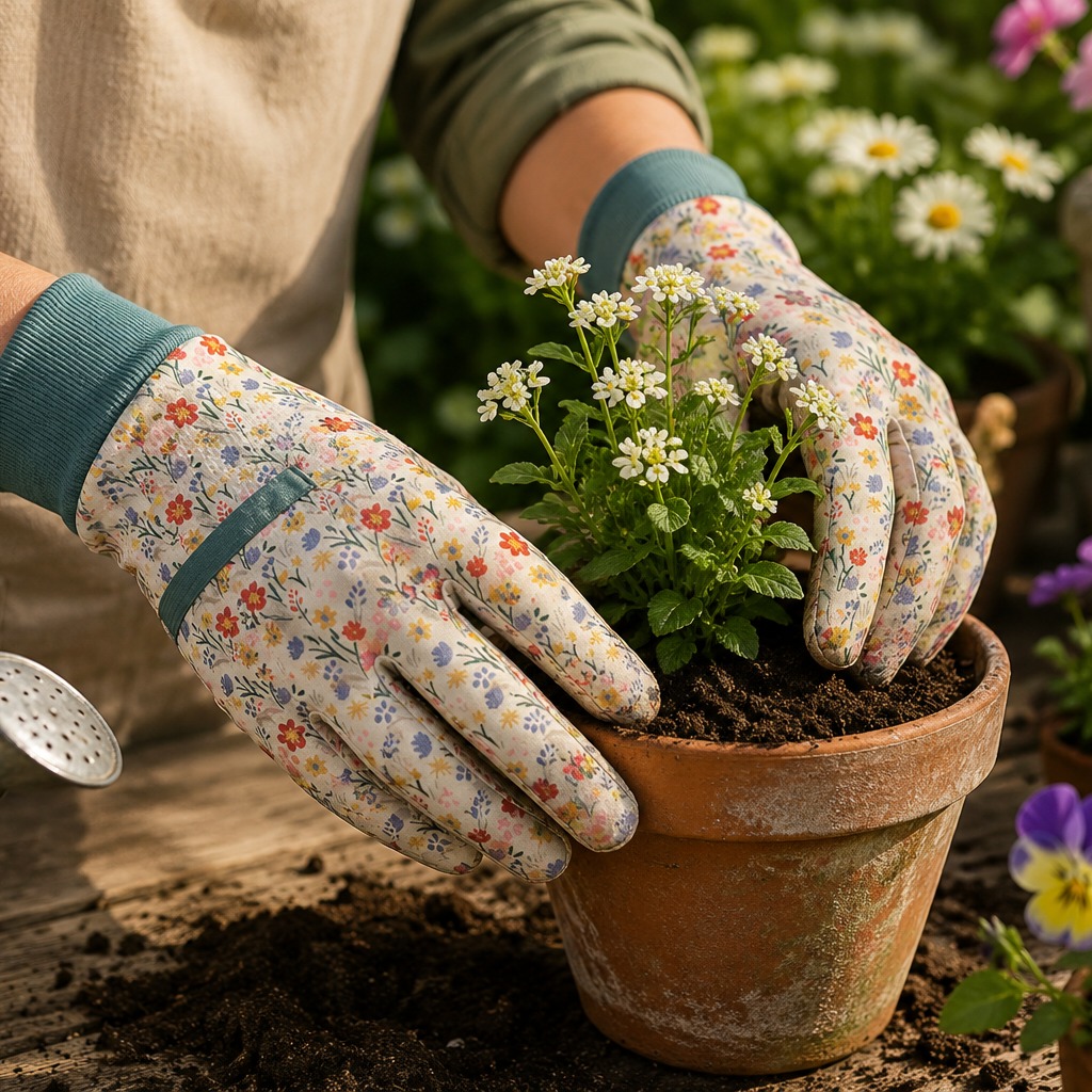 Kent & Stowe Trädgårdshandske Bomull 'Meadow Flowers Cream' Medium