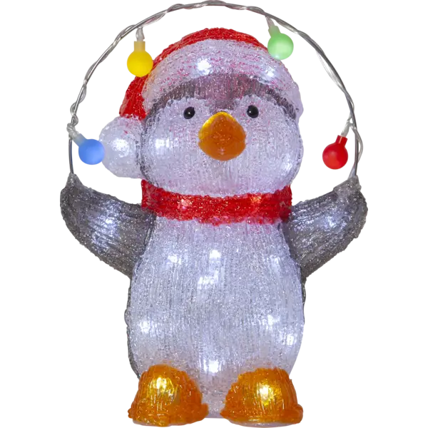 Dekorationsfigur Crystalo Multi pingvin m.ljusslinga