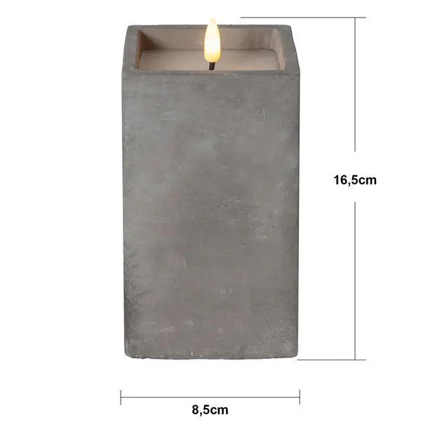 LED Blockljus Flamme Cem Grå 9x16,5 cm