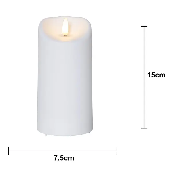 LED Blockljus Flamme Vit 7,5x15 cm