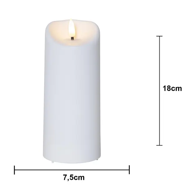 LED Blockljus Flamme Vit 7,5x18 cm