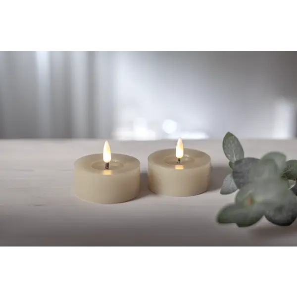 LED Värmeljus 2-pack Flamme Flow Beige 7x5,5 cm