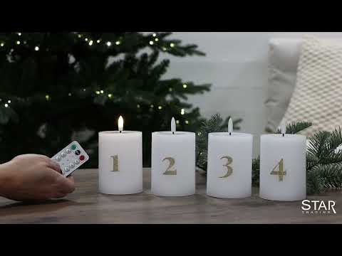 LED Blockljus 4-pack Flamme Advent Vit 7,5x12,5 cm